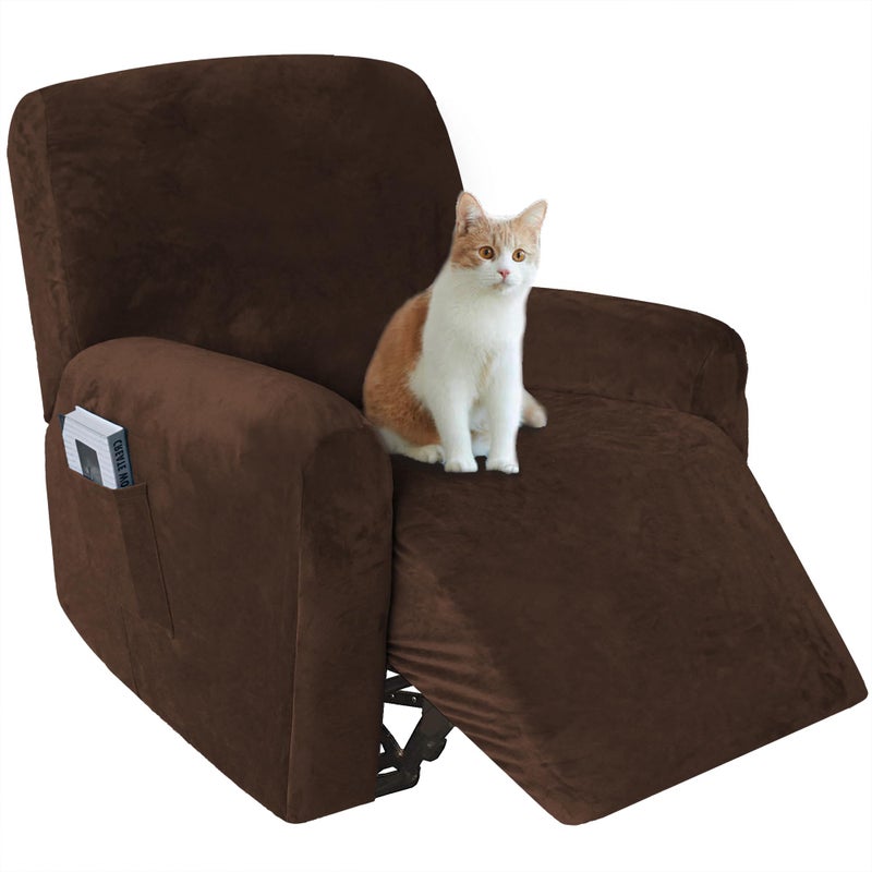 NC HOME 4 Pieces Thick Velvet Recliner Chair Slipcovers Stretch Lazy Boy Cover for Leather Recliner Sofa RV Home Seater with Side Pocket