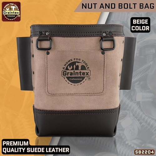 Graintex Nut Bolt Bag Beige Color Premium Quality Suede Leather Tool Bag Tool Belt for Ironworker Tools Bull Pin Loops Ideal for HeavyDuty Use Bolt Bags for Construction Professionals SB2204 - Image 3