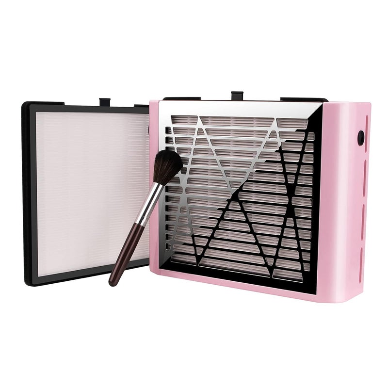 Nail Dust Collector with Brush and 2 Reusable Filters, 60W Vacuum Dust Fan for Acrylic Nails (pink)