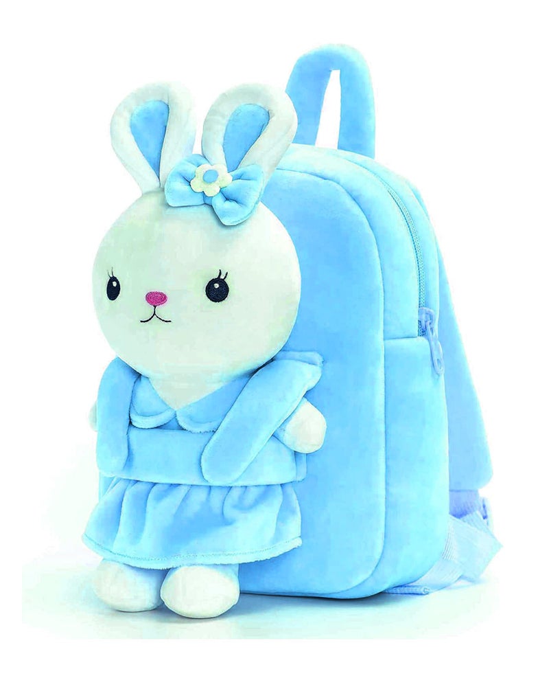 Frantic Kids Soft Animal Cartoon Travelling School Bag Soft Plush 1 Compartment Backpacks Boys Girls Baby for 2 to 5 Years Baby/Boys/Girls Nursery, Preschool, Picnic (FullBodySkyRabbit), Blue - Image 1