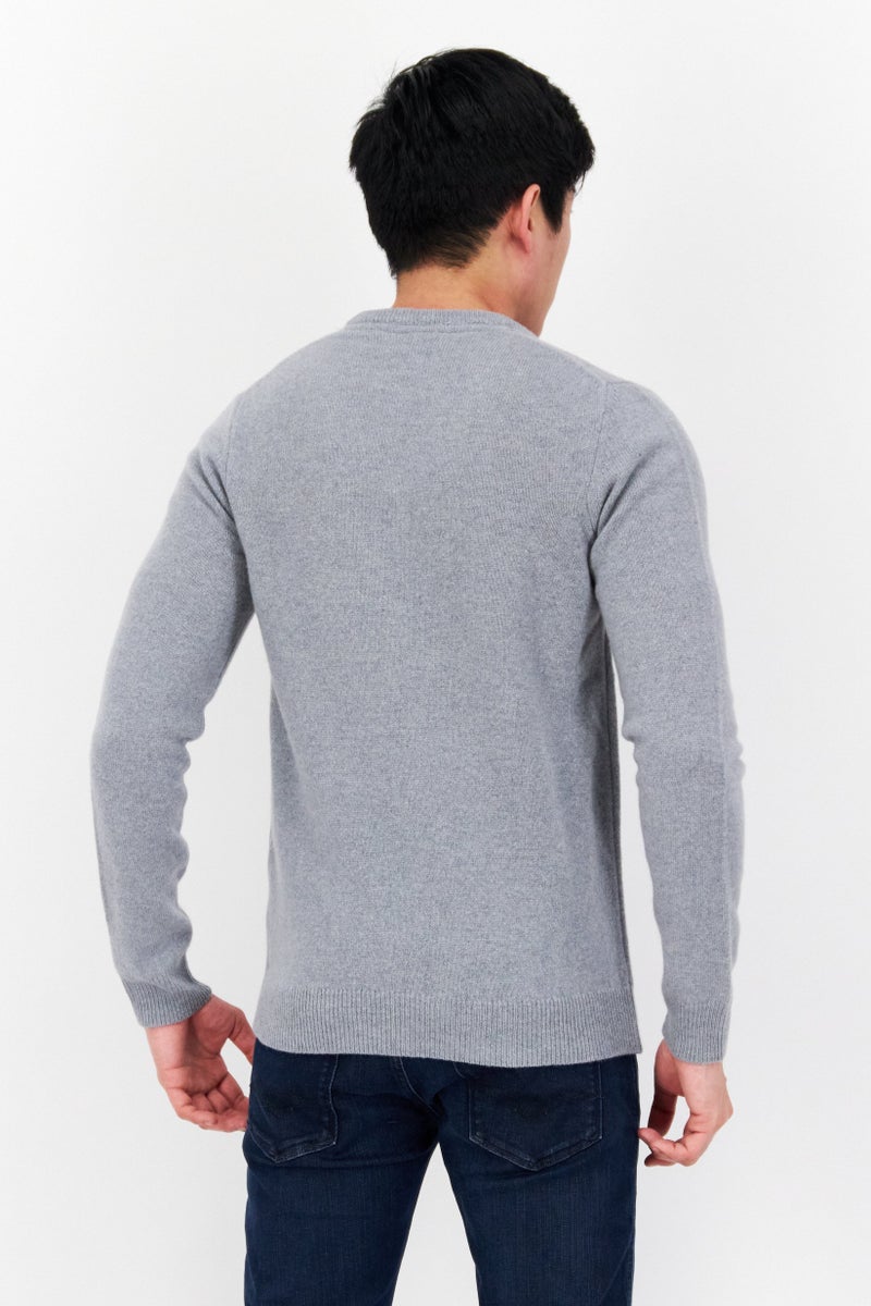 Lyle & Scott Men V-Neck Embroidered Logo Long Sleeve Sweater, Grey - Image 3