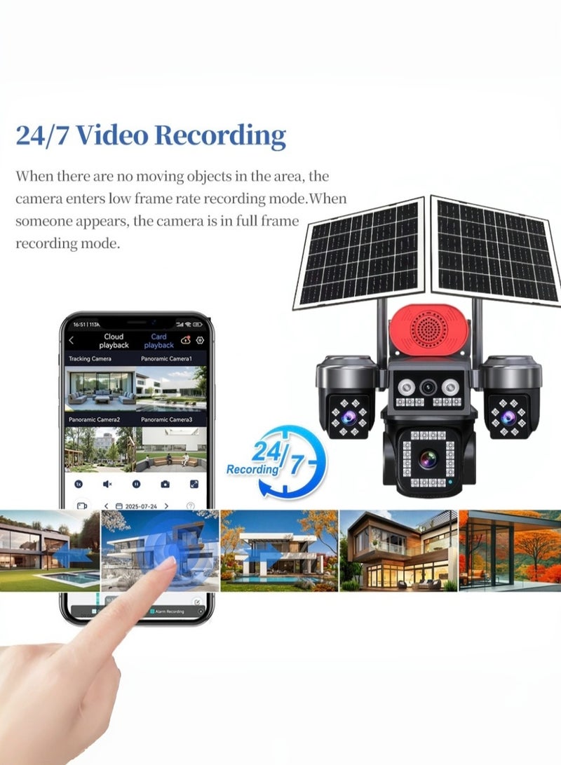 AOV 20MP 8K Solar 4G Secruity Camera Four Triple Lens Four Views PTZ 360 Full Color Night Vision Outdoor PIR Human Detection，4 lenses show 4 views, motion detection + red - blue alerts, two - way talk—all - round! (With 128GB SD Card) - Image 4