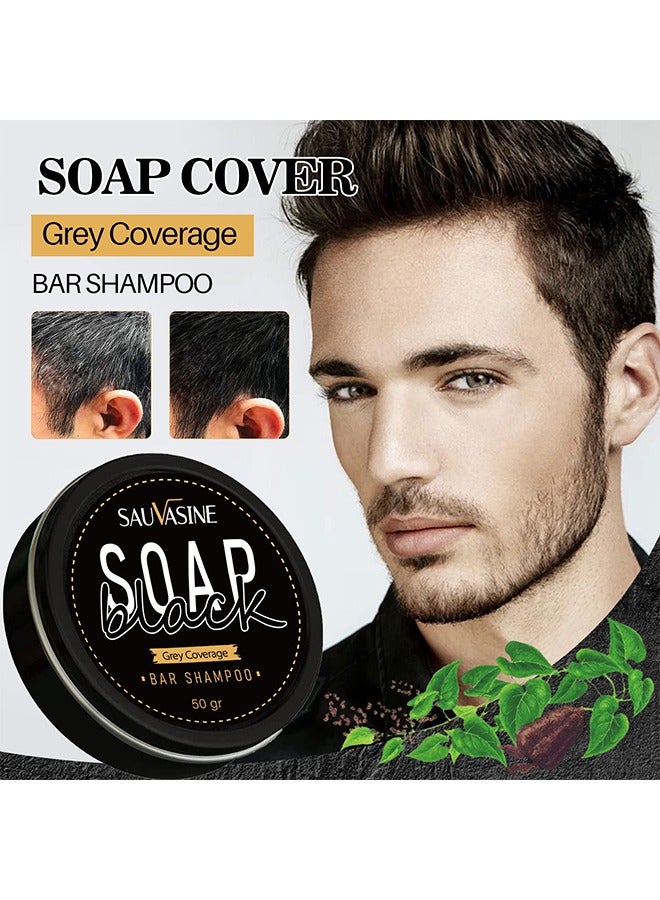 SAUVASINE Black Soap, Grey Coverage Bar Shampoo 50G, Hair Darkening Soap Bar With Botanical Herbal Extracts For Hair Growth And Dye Free Solution To Gray Hair - Image 2