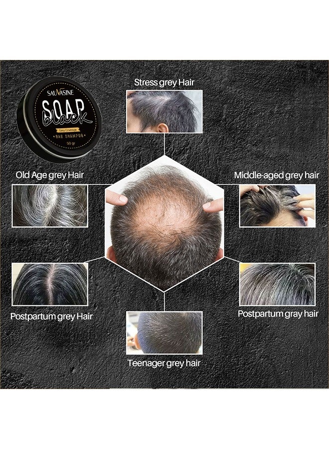 SAUVASINE Black Soap, Grey Coverage Bar Shampoo 50G, Hair Darkening Soap Bar With Botanical Herbal Extracts For Hair Growth And Dye Free Solution To Gray Hair - Image 5