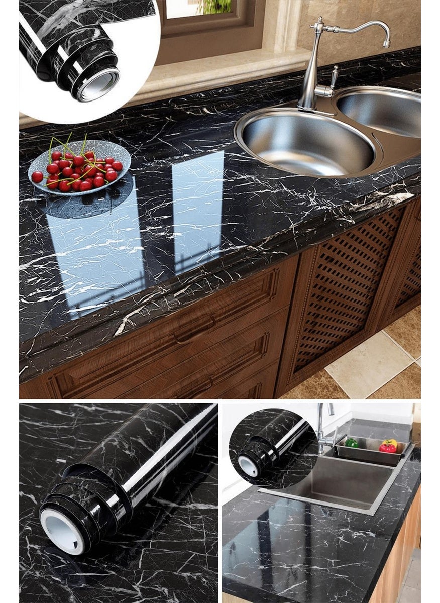 Trendpoint 60 cm x 100 cm Black Marble Pattern Kitchen Bathroom Cabinet Countertop Foil Coating  - Image 1