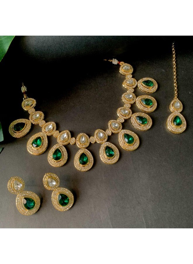 I Jewels - I Jewels 18K Gold Plated Traditional Kundan & Stone Studded Choker Necklace Jewellery With Earrings Set for Women/Girls (IJ371G) - Image 1