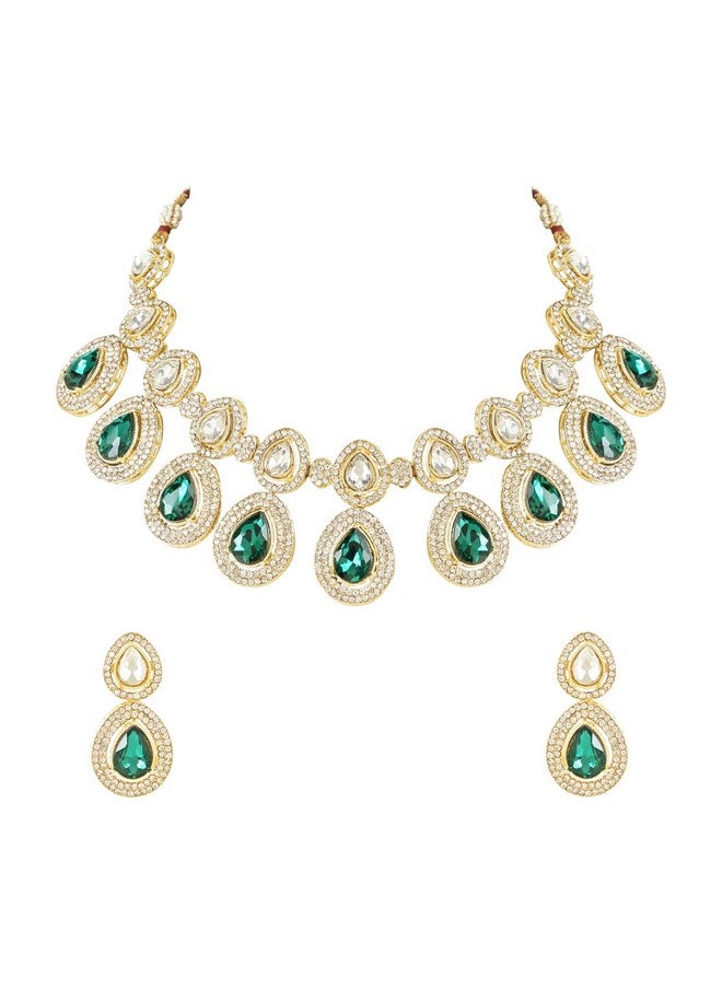 I Jewels - I Jewels 18K Gold Plated Traditional Kundan & Stone Studded Choker Necklace Jewellery With Earrings Set for Women/Girls (IJ371G) - Image 1