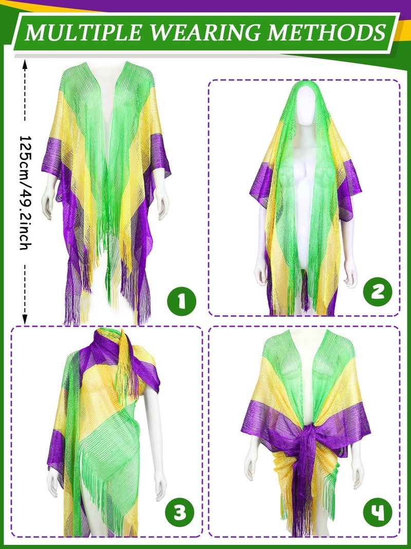 BOARDFEB Mardi Gras Shawl Scarf Poncho Outfits for Women Mardi Gras Outdoor Party Holiday Masquerade Costume Accessories (Stripe Style) - Image 2