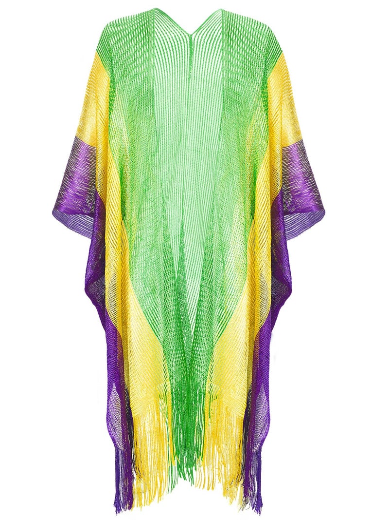 BOARDFEB Mardi Gras Shawl Scarf Poncho Outfits for Women Mardi Gras Outdoor Party Holiday Masquerade Costume Accessories (Stripe Style) - Image 1