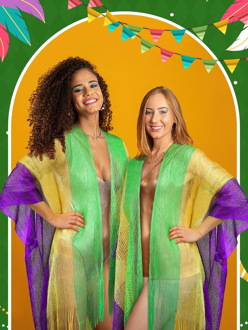 BOARDFEB Mardi Gras Shawl Scarf Poncho Outfits for Women Mardi Gras Outdoor Party Holiday Masquerade Costume Accessories (Stripe Style) - Image 4