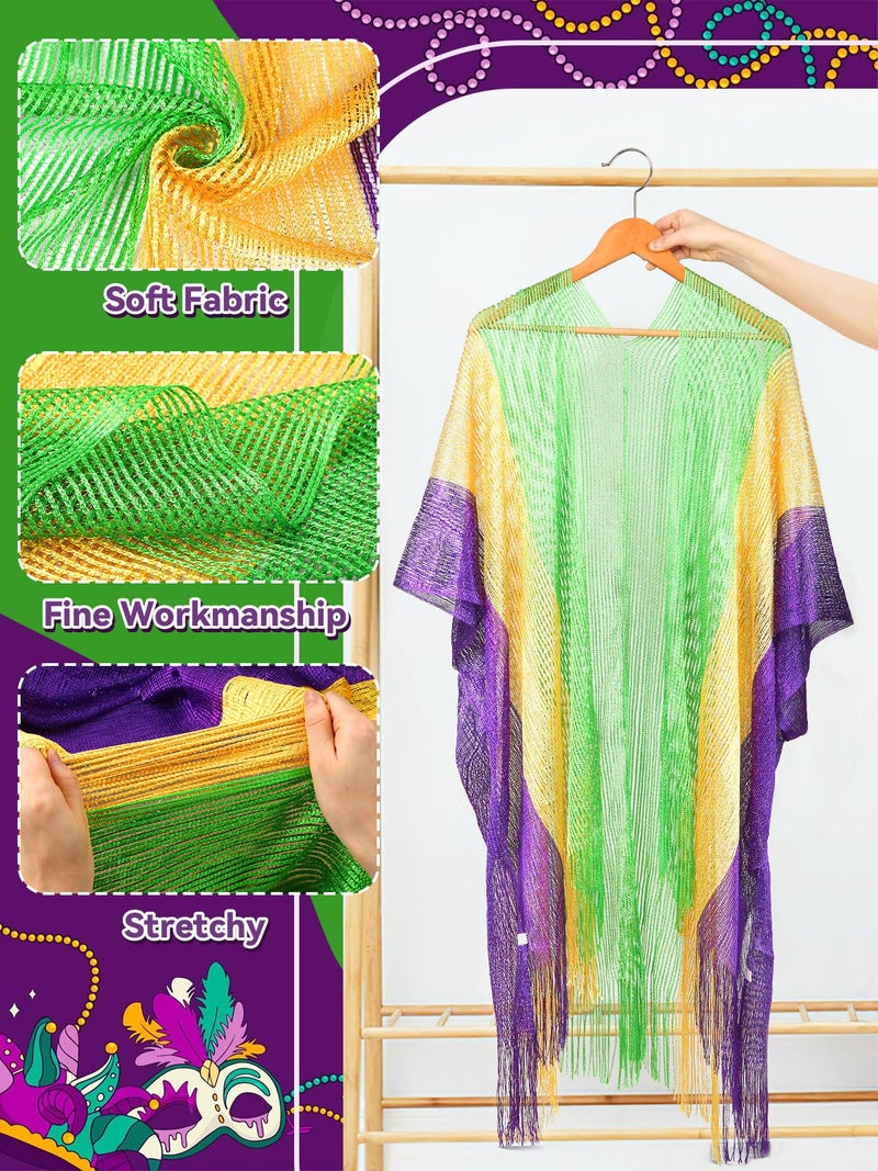 BOARDFEB Mardi Gras Shawl Scarf Poncho Outfits for Women Mardi Gras Outdoor Party Holiday Masquerade Costume Accessories (Stripe Style) - Image 3