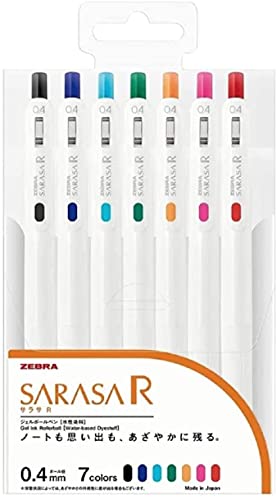 Sarasa Zebra Sarasa R 0.4mm 7 Colors Retractable Gel Pens, Rubber Grip, Made in Japan,Black, Blue, Sky blue, Green, Orange, Pink, Red - Image 1
