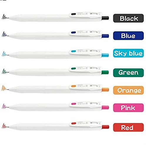 Sarasa Zebra Sarasa R 0.4mm 7 Colors Retractable Gel Pens, Rubber Grip, Made in Japan,Black, Blue, Sky blue, Green, Orange, Pink, Red - Image 2