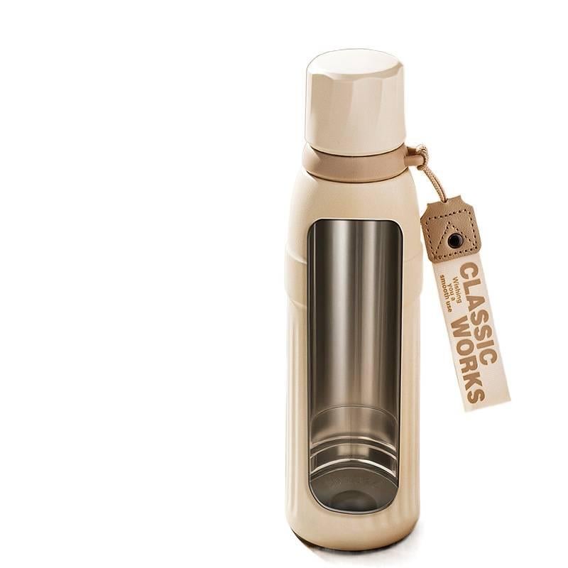 AD قارورة مياه للأطفال بغطاء بشفاط ومقبض سهل الحمل من ستانلس ستيل باللون الأبيض - 600 ml مع غطاء بقشة مع مقبض من الستانلس ستيل - Image 5