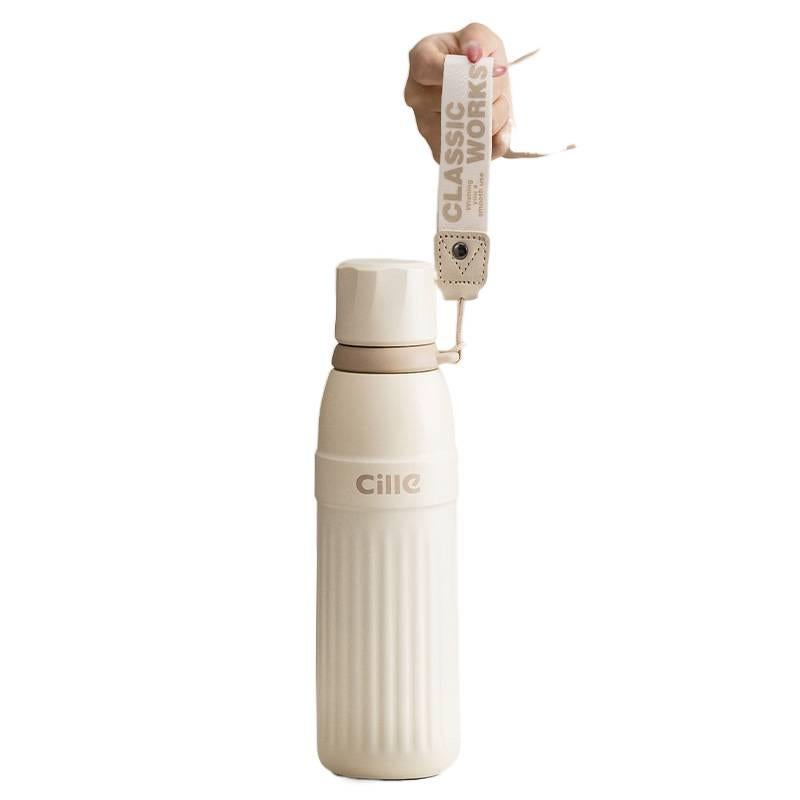 AD قارورة مياه للأطفال بغطاء بشفاط ومقبض سهل الحمل من ستانلس ستيل باللون الأبيض - 600 ml مع غطاء بقشة مع مقبض من الستانلس ستيل - Image 3