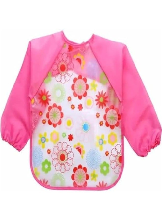 Baby's Long-Sleeve Waterproof Bib for Both Eating and Drawing (Pink), One Size 