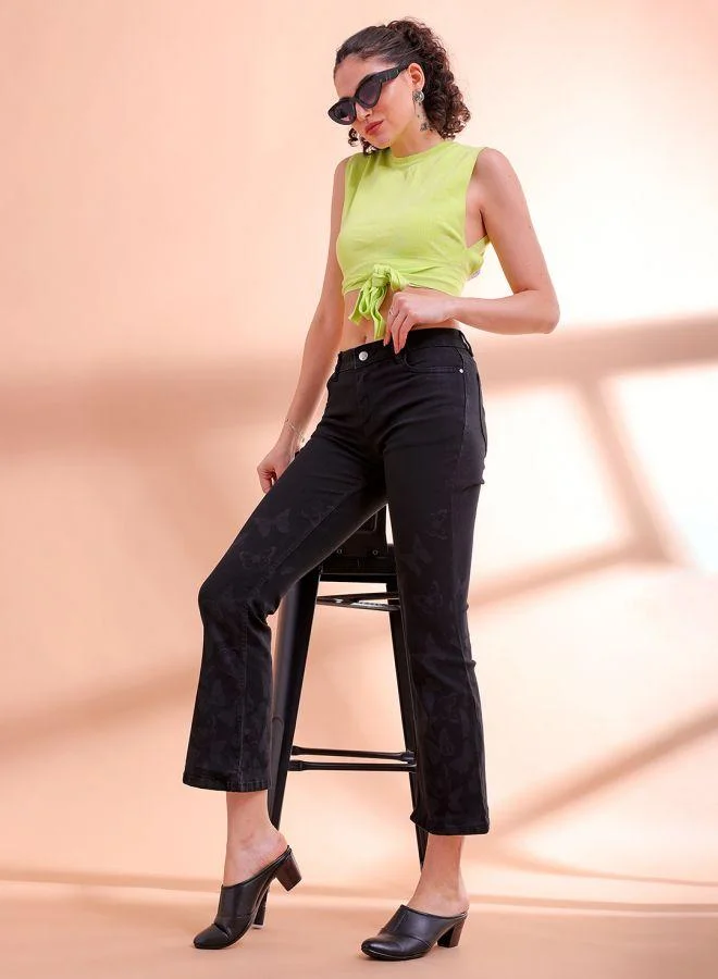 مرفوعة Women Bootcut Laser Print High-Rise Jeans