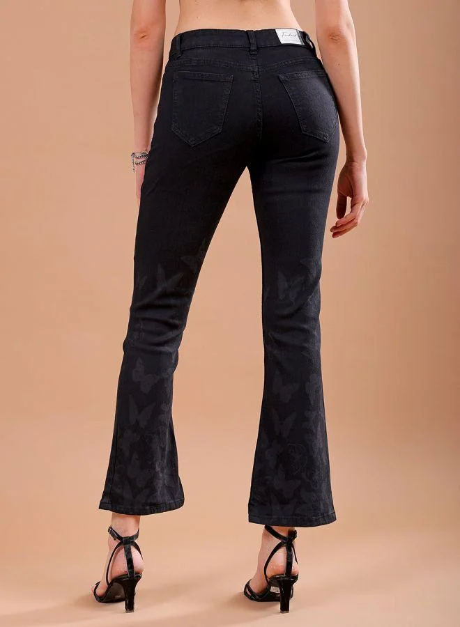 مرفوعة Women Bootcut Laser Print High-Rise Jeans