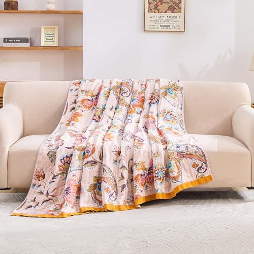 XIBLC Boho Throw Blanket for Bed, 100% Cotton Soft Rustic Quilt Fall Blanket, 80"x90" Floral Printed Farmhouse Decor Bed Blankets, All Season Rustic Reversible Bohemian Throw Quilt - Image 3