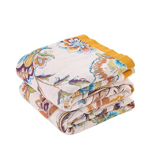 XIBLC Boho Throw Blanket for Bed, 100% Cotton Soft Rustic Quilt Fall Blanket, 80"x90" Floral Printed Farmhouse Decor Bed Blankets, All Season Rustic Reversible Bohemian Throw Quilt - Image 1