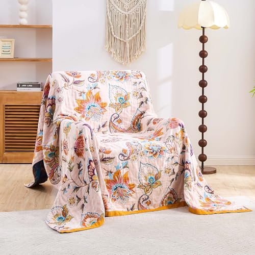 XIBLC Boho Throw Blanket for Bed, 100% Cotton Soft Rustic Quilt Fall Blanket, 80"x90" Floral Printed Farmhouse Decor Bed Blankets, All Season Rustic Reversible Bohemian Throw Quilt - Image 2