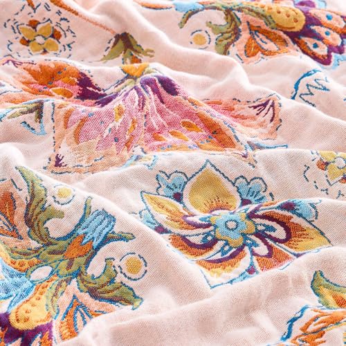 XIBLC Boho Throw Blanket for Bed, 100% Cotton Soft Rustic Quilt Fall Blanket, 80"x90" Floral Printed Farmhouse Decor Bed Blankets, All Season Rustic Reversible Bohemian Throw Quilt - Image 5