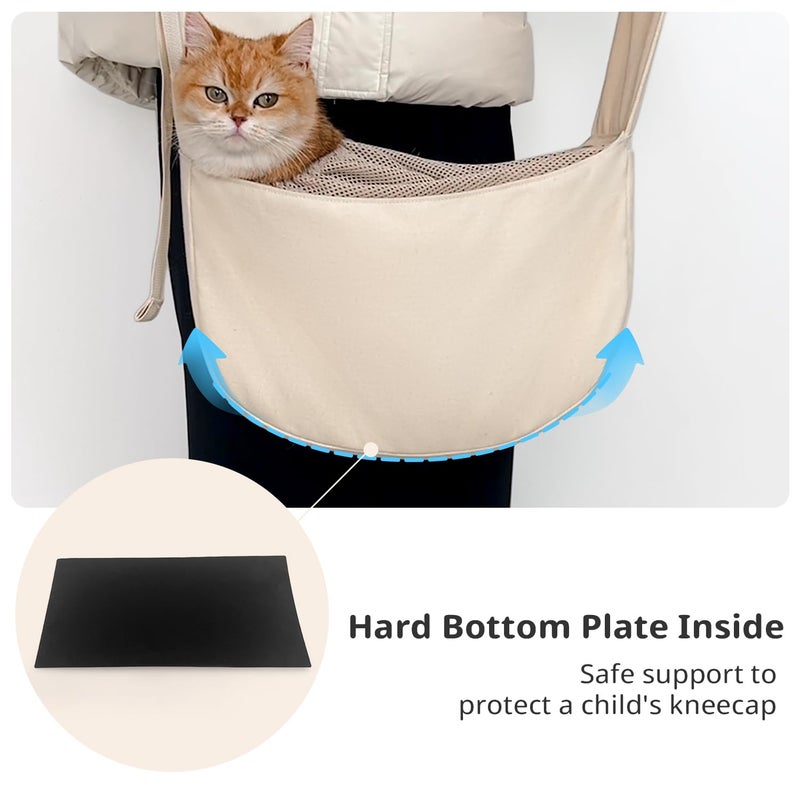 ONECUTE Dog Sling Carrier for Small Dogs and Cats, Lightweight Collapsible Pet Travel Bag with Adjustable Strap, Side Pockets & Breathable Mesh (Beige, 15.7" L x 5.9" W x 8.6" H) - Image 5