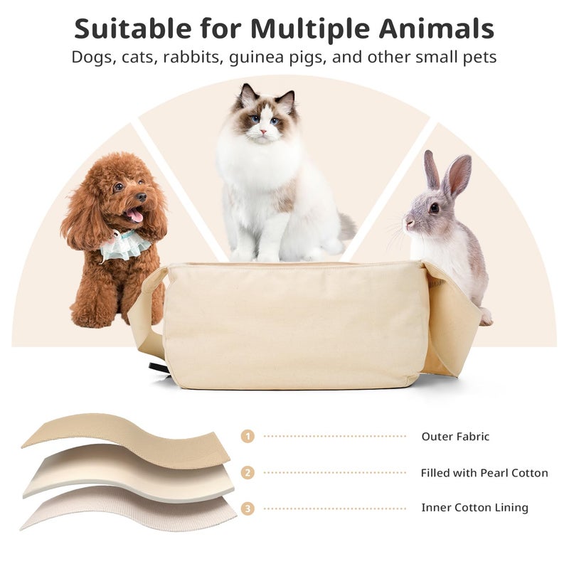 ONECUTE Dog Sling Carrier for Small Dogs and Cats, Lightweight Collapsible Pet Travel Bag with Adjustable Strap, Side Pockets & Breathable Mesh (Beige, 15.7" L x 5.9" W x 8.6" H) - Image 3