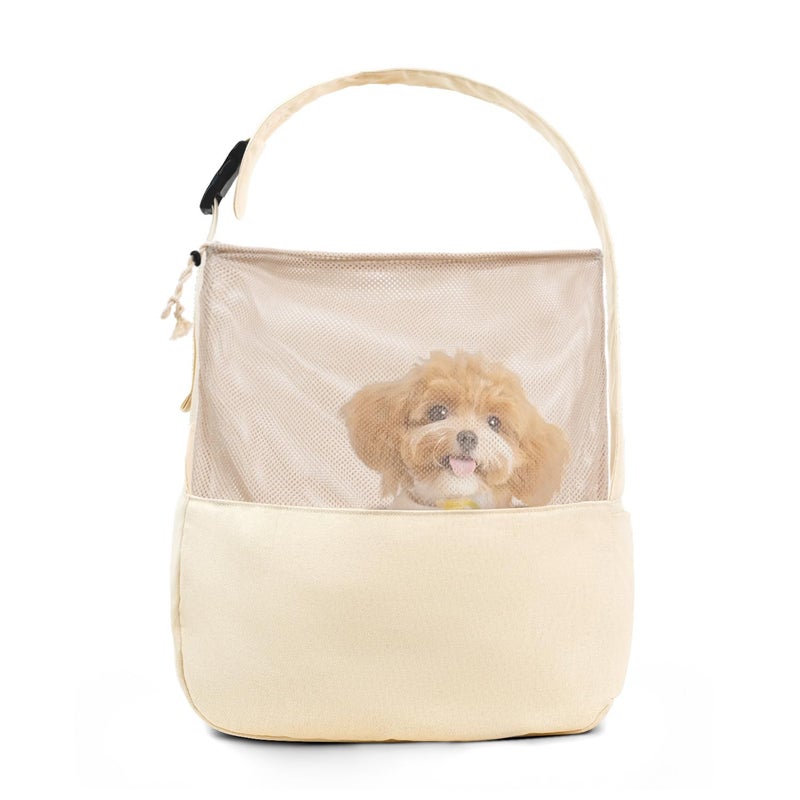 ONECUTE Dog Sling Carrier for Small Dogs and Cats, Lightweight Collapsible Pet Travel Bag with Adjustable Strap, Side Pockets & Breathable Mesh (Beige, 15.7" L x 5.9" W x 8.6" H) - Image 1