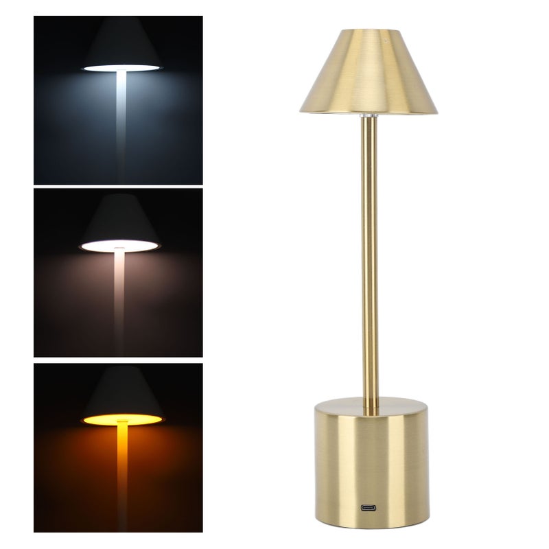 LED Table Lamp 3 Color Modes Dimmable 2000mAh Type C Charging Portable Cordless Metal Desk Light for Bedside Room Gold - Image 5