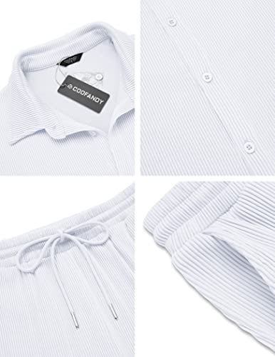 COOFANDY Mens Sets 2 Piece Outfits Fashion Button Up Loose Shirt Elastic Waist Pants Suit - Image 5