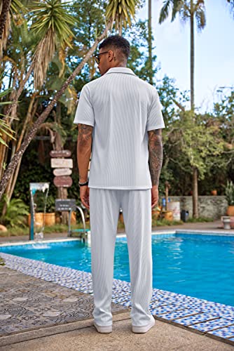 COOFANDY Mens Sets 2 Piece Outfits Fashion Button Up Loose Shirt Elastic Waist Pants Suit - Image 4