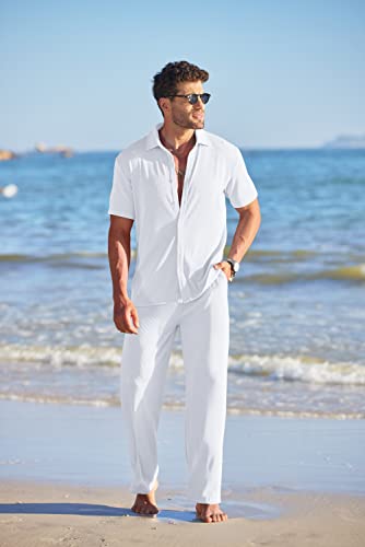 COOFANDY Mens Sets 2 Piece Outfits Fashion Button Up Loose Shirt Elastic Waist Pants Suit - Image 3