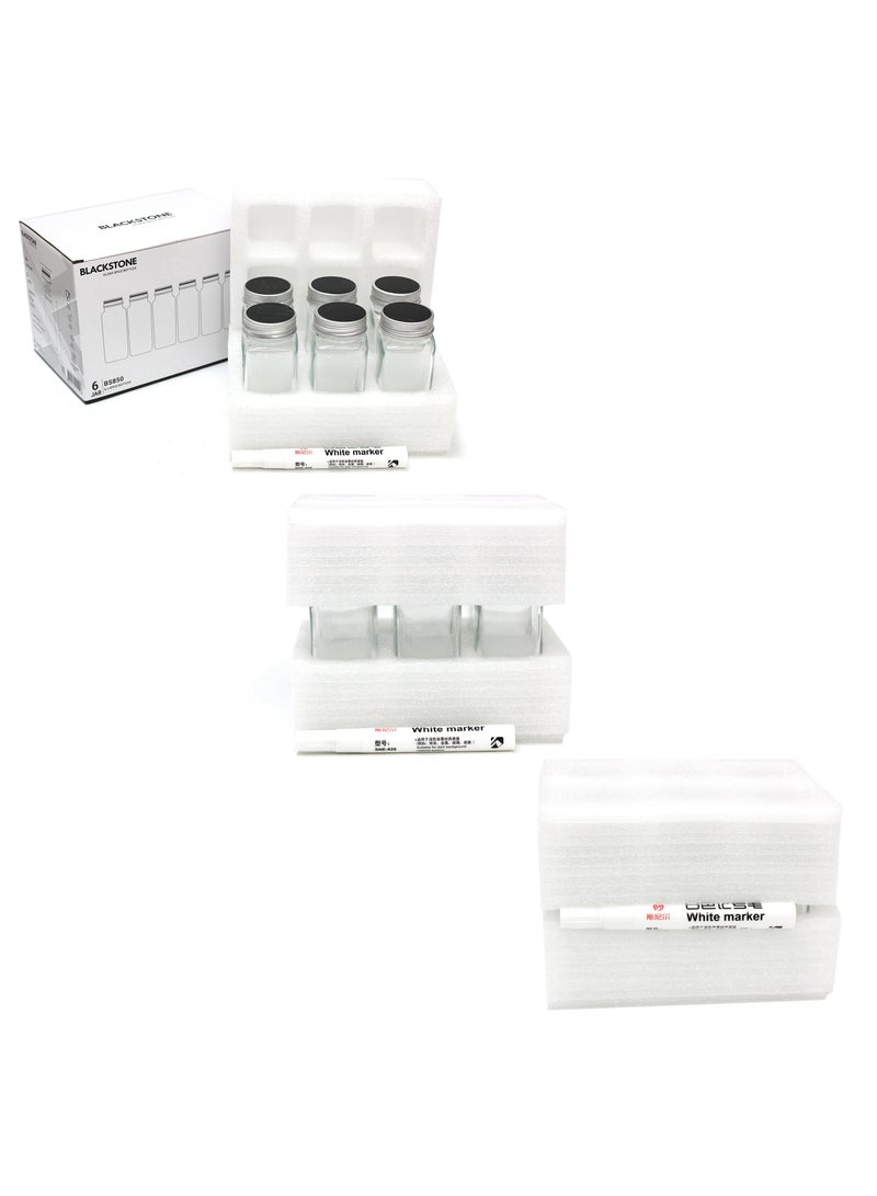 BLACKSTONE Glass Spice Bottles Set of 6 -100ml Capacity Includes Pen for Labeling - Image 3