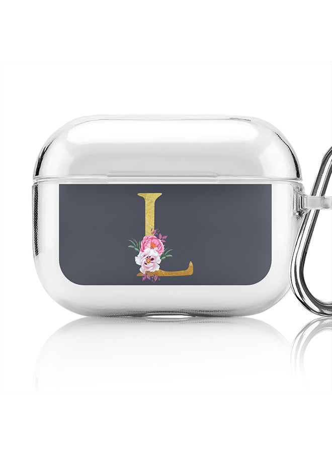 Stylizedd - Classic Clear printed Case for Apple AirPods Pro 2nd Generation Thin Transparent Cover - Custom Monogram Initial Letter Floral Pattern Alphabet - L (Grey ) - Image 1