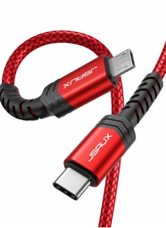 JSAUX USB C to Micro USB Cable 6.6FT, Type C to Micro USB Charger Braided Cord， Support Charge & Sync Compatible with MacBook (Pro),Galaxy S8, S9, S10, Pixel 3 XL, 2 XL and Micro USB Devices- Red/2M  - Image 1