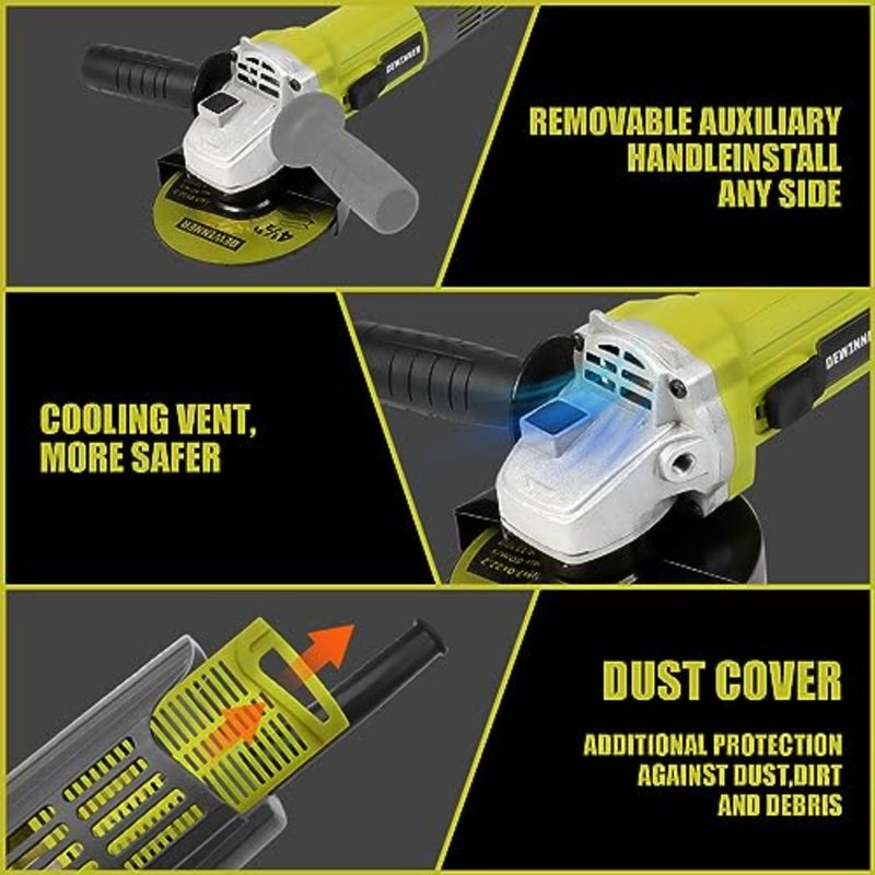 Angle Grinder tool 850W, 12000RPM Grinders Power Tools with Disc 115mm+ 6 Discs and Side Handle and Glove, Adjustable Pin, Cutting Grinding Polishing 220-240 V, Compact Design, Easy Storage - Image 5