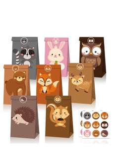 24 Pack Animal Goodie Bags for Kids Paper Bags with Stickers Goodie Candy Treat Bags Kraft Paper Gift Bags for Birthday Safari Animals Jungle Zoo Theme Party Bags