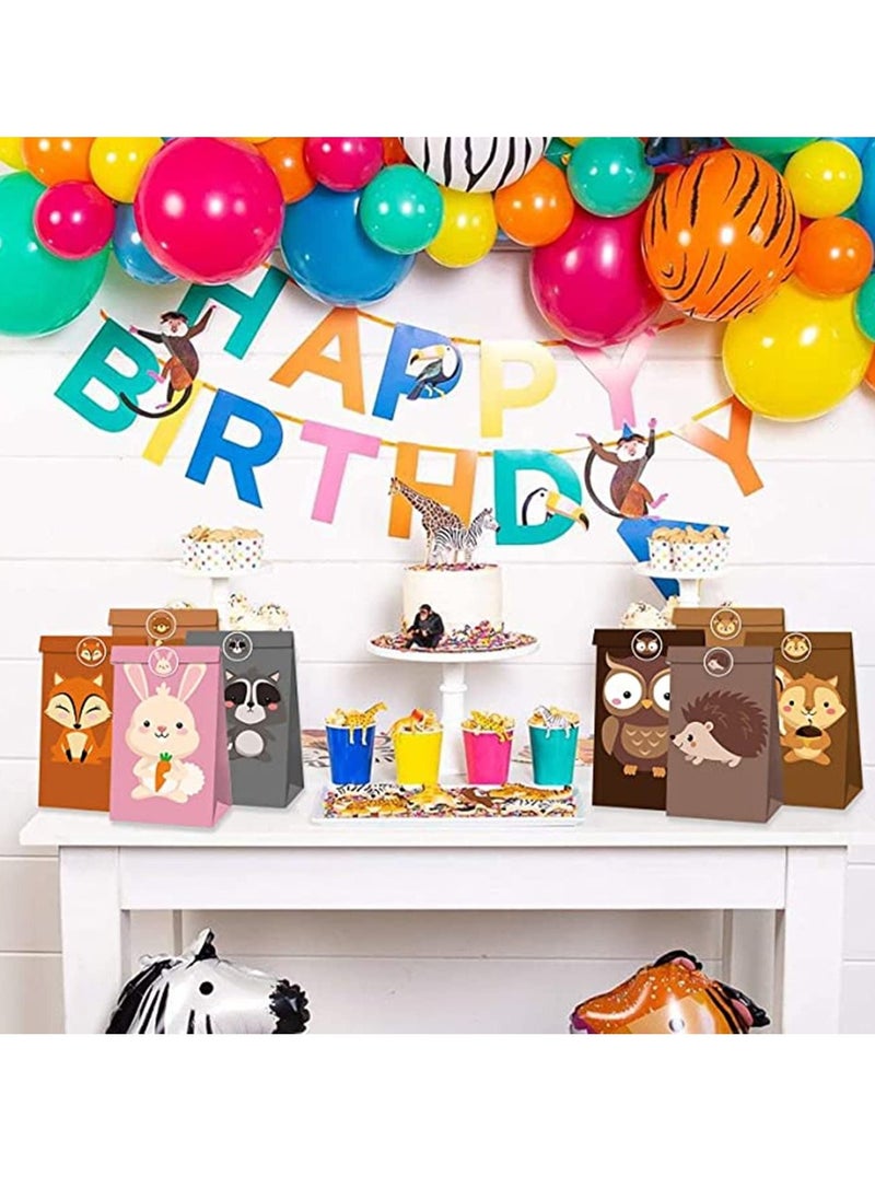 MIXDE - 24 Pack Animal Goodie Bags for Kids Paper Bags with Stickers Goodie Candy Treat Bags Kraft Paper Gift Bags for Birthday Safari Animals Jungle Zoo Theme Party Bags - Image 1
