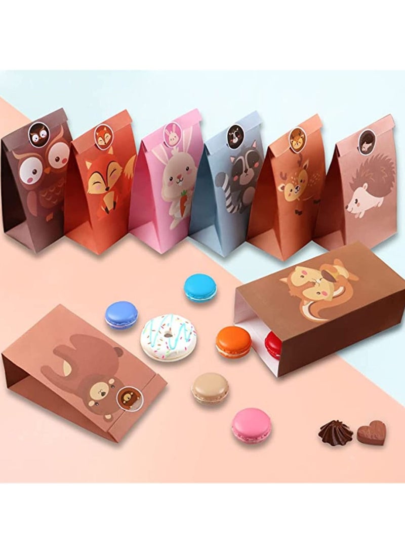 MIXDE - 24 Pack Animal Goodie Bags for Kids Paper Bags with Stickers Goodie Candy Treat Bags Kraft Paper Gift Bags for Birthday Safari Animals Jungle Zoo Theme Party Bags - Image 1