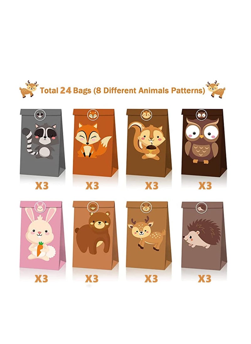 MIXDE - 24 Pack Animal Goodie Bags for Kids Paper Bags with Stickers Goodie Candy Treat Bags Kraft Paper Gift Bags for Birthday Safari Animals Jungle Zoo Theme Party Bags - Image 1