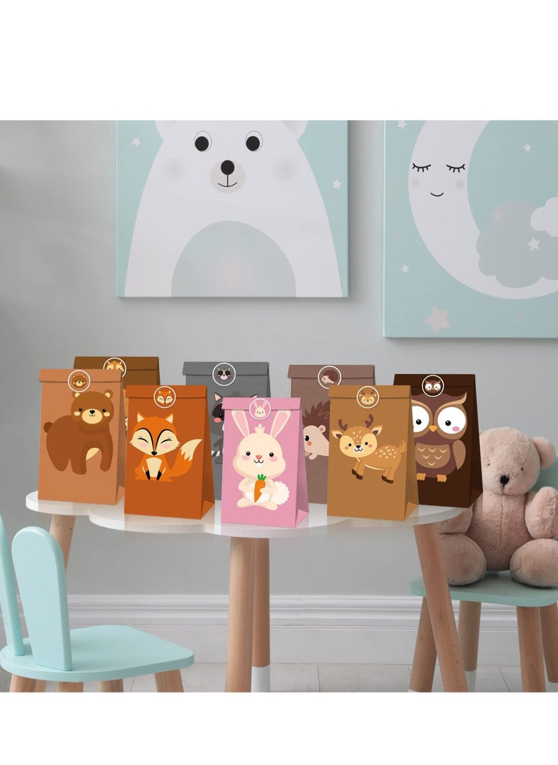 MIXDE - 24 Pack Animal Goodie Bags for Kids Paper Bags with Stickers Goodie Candy Treat Bags Kraft Paper Gift Bags for Birthday Safari Animals Jungle Zoo Theme Party Bags - Image 1