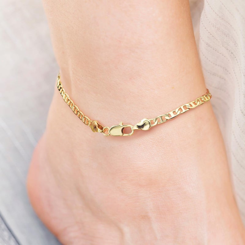 CISSIEPERAL Ankle Bracelets 14K Gold Anklets for Women Waterproof 3.4mm Mariner Chain Anklets for Women Womenâ€™s Ankle Bracelet Anchor Chain 9â€™â€™ 10â€™â€™ 11â€™â€™(Length 10 Inches) - Image 2