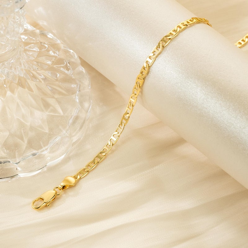 CISSIEPERAL Ankle Bracelets 14K Gold Anklets for Women Waterproof 3.4mm Mariner Chain Anklets for Women Womenâ€™s Ankle Bracelet Anchor Chain 9â€™â€™ 10â€™â€™ 11â€™â€™(Length 10 Inches) - Image 4