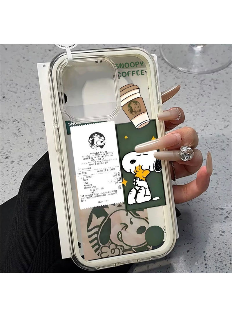 Iphone 16 Pro Max cute Snoopy graffiti high-value transparent three in one border macaron phone case