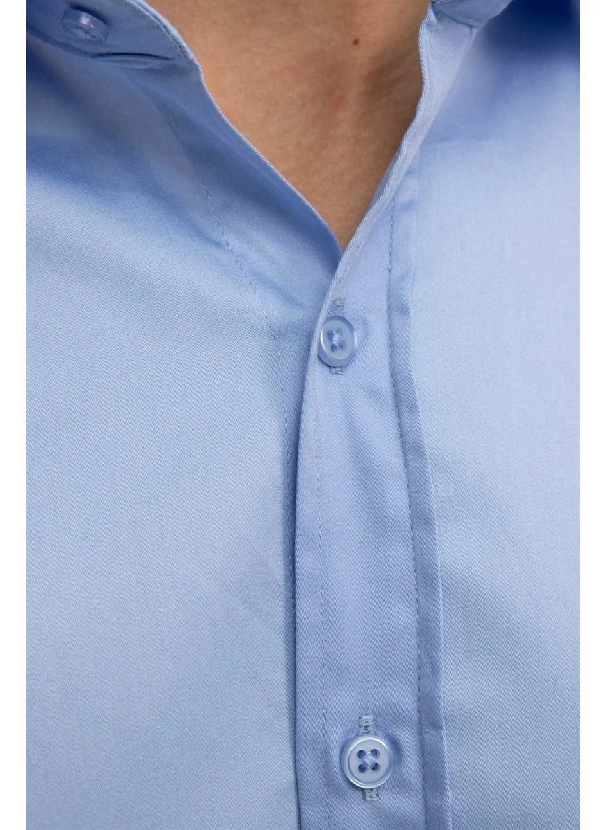Tudors Classic Fit Long Sleeve Relaxed Cut Cotton Satin, Men's Blue Shirt