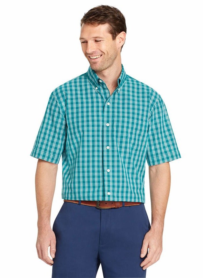 ARROW USA 1851 Men's Big and Tall Hamilton Poplins Short Sleeve Button Down Plaid Shirt, Quetzel Green, XL Tall - Image 1