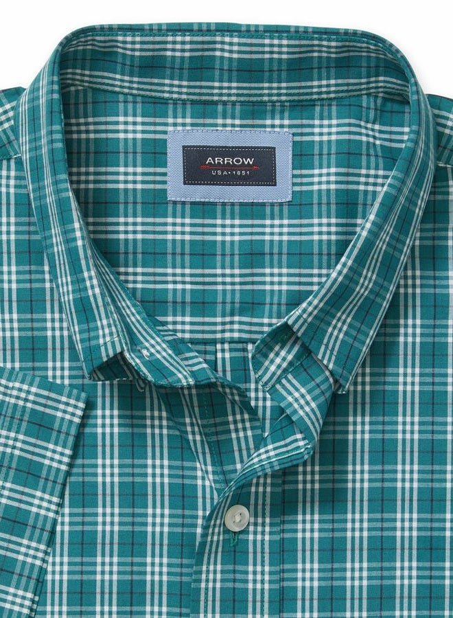 ARROW USA 1851 Men's Big and Tall Hamilton Poplins Short Sleeve Button Down Plaid Shirt, Quetzel Green, XL Tall - Image 3