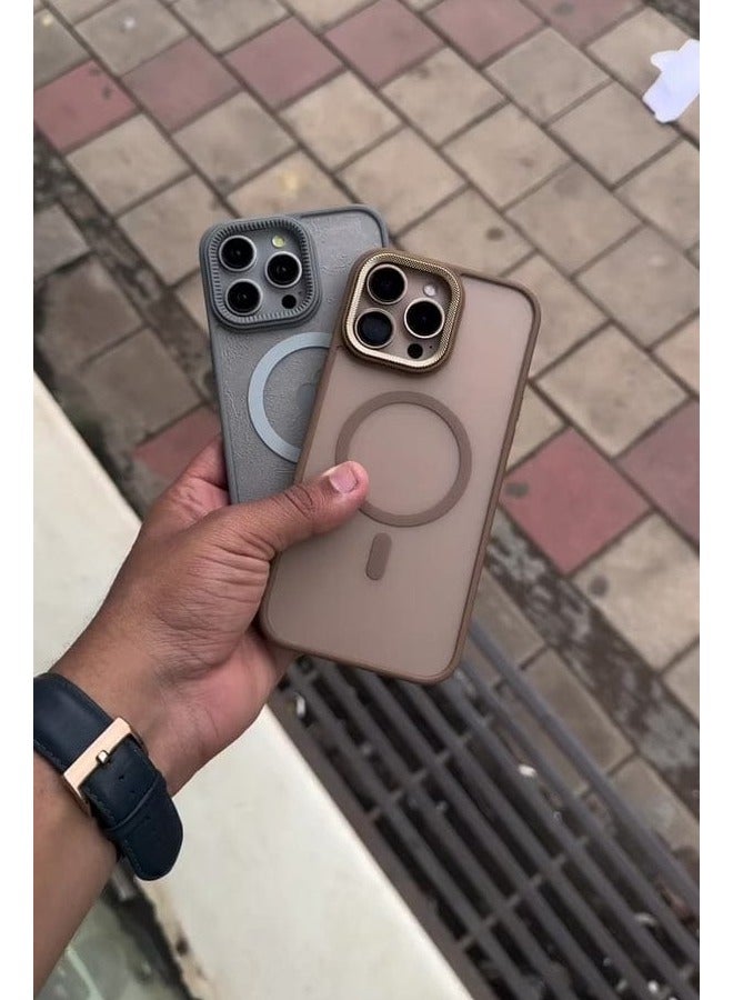 حافظة مغناطيسية لهاتف iPhone 15 Pro متوافقة مع MagSafe، غطاء خلفي شفاف غير لامع رفيع مقاوم للصدمات (بني) - Image 3