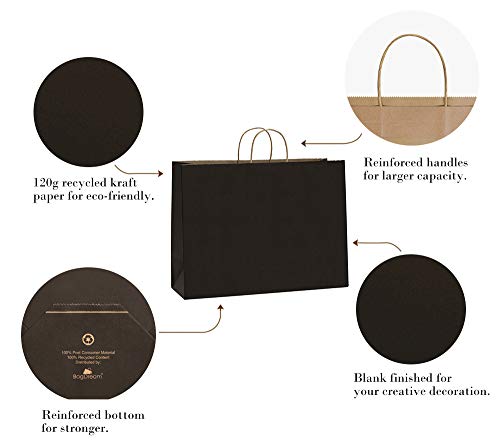 BagDream 16x6x12 Inches 50Pcs Black Kraft Paper Bags with Handles Bulk, Large Gift Bags for Shopping, Grocery, Retai, Merchandise, Party Favor Gifts, Recyclable Paper Sacks - Image 5